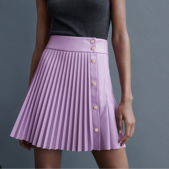 Zara Dresses & Skirts - Zara purple pleated leather skirt